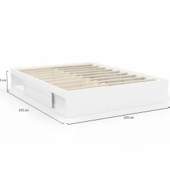 Cadre de lit 140x190 cm avec sommier et rangements blanc*IDMarket Outlet
