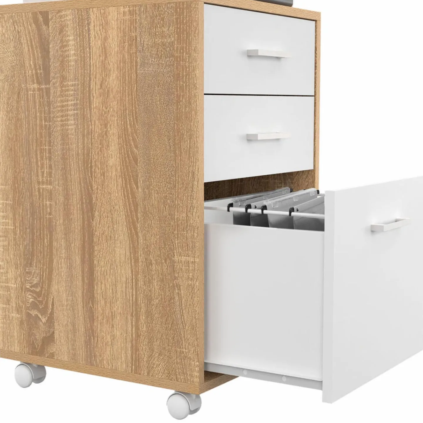 Caisson de bureau bois et blanc avec 3 tiroirs*IDMarket Outlet
