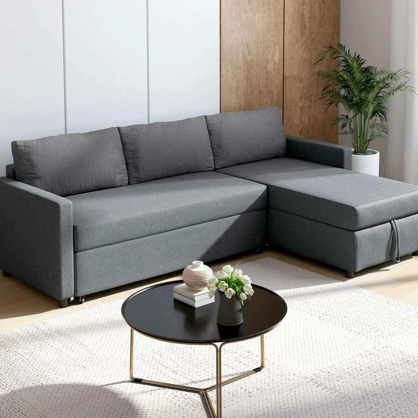 Canapé avec méridienne convertible en tissu gris anthracite*IDMarket New