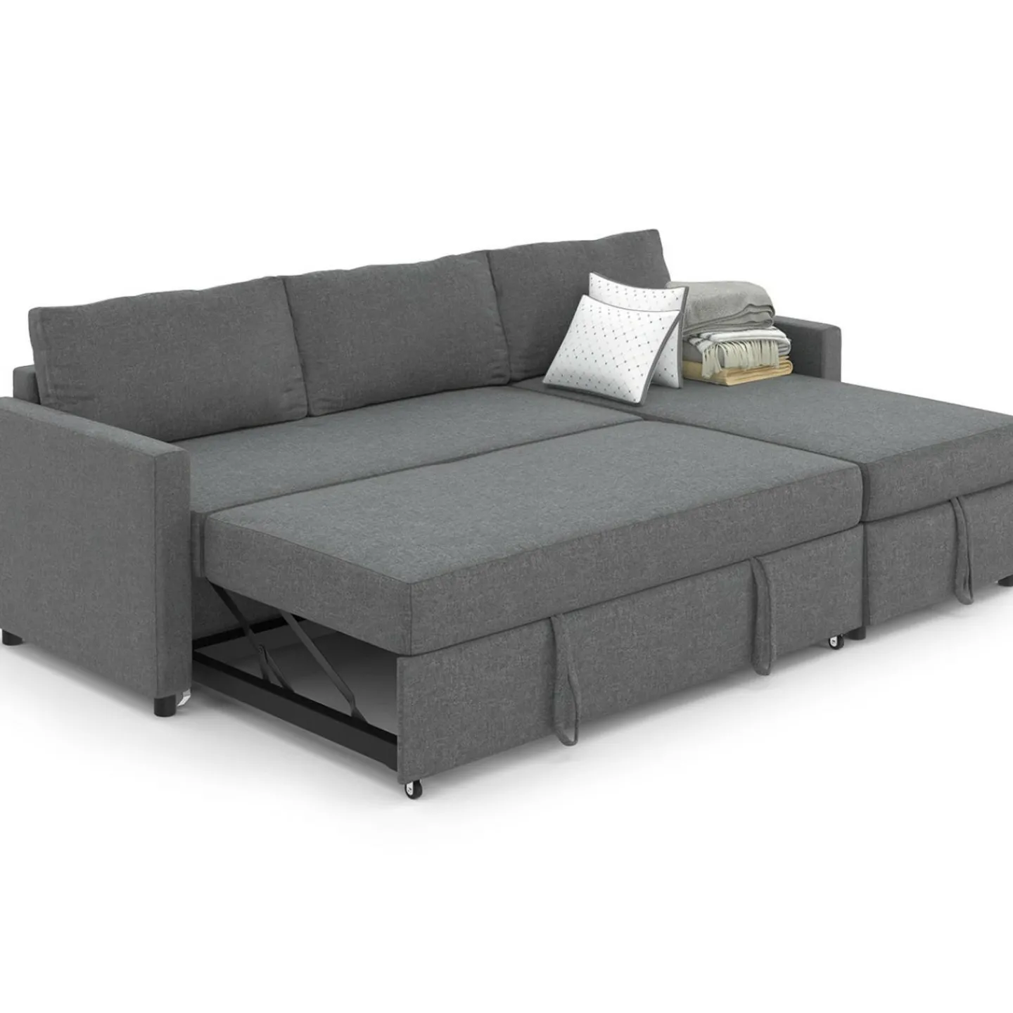 Canapé avec méridienne convertible en tissu gris anthracite*IDMarket New