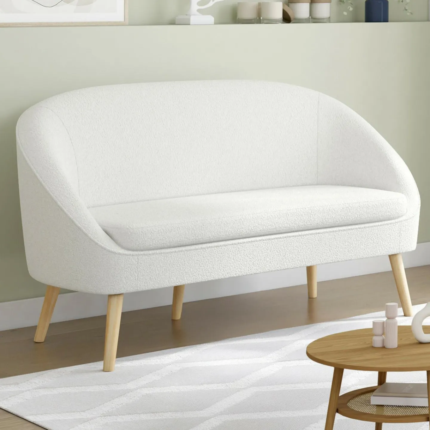 Canapé banquette tissu bouclette blanc*IDMarket Discount