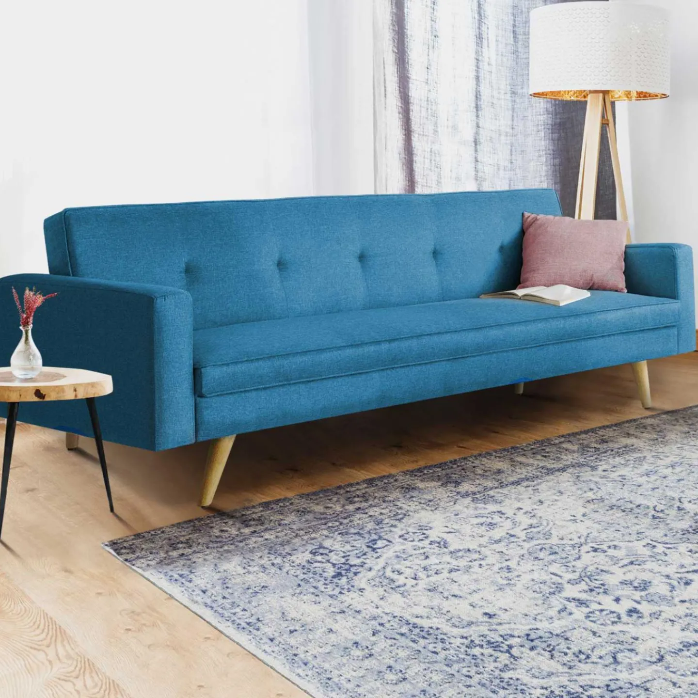 Canapé bleu canard scandinave 3 places convertible*IDMarket Outlet