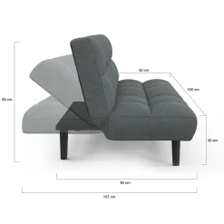 Canapé clic clac SALOME capitonné 3 places tissu gris anthracite*IDMarket New