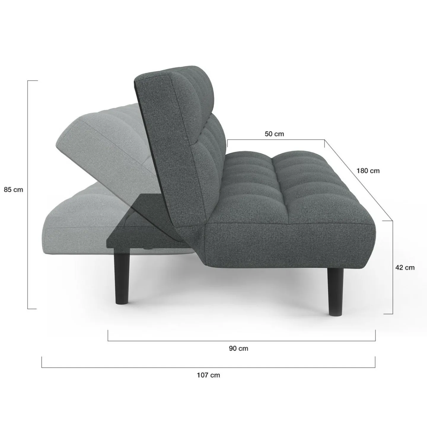 Canapé clic clac SALOME capitonné 3 places tissu gris anthracite*IDMarket New