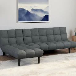 Canapé clic clac SALOME capitonné 3 places tissu gris anthracite*IDMarket New