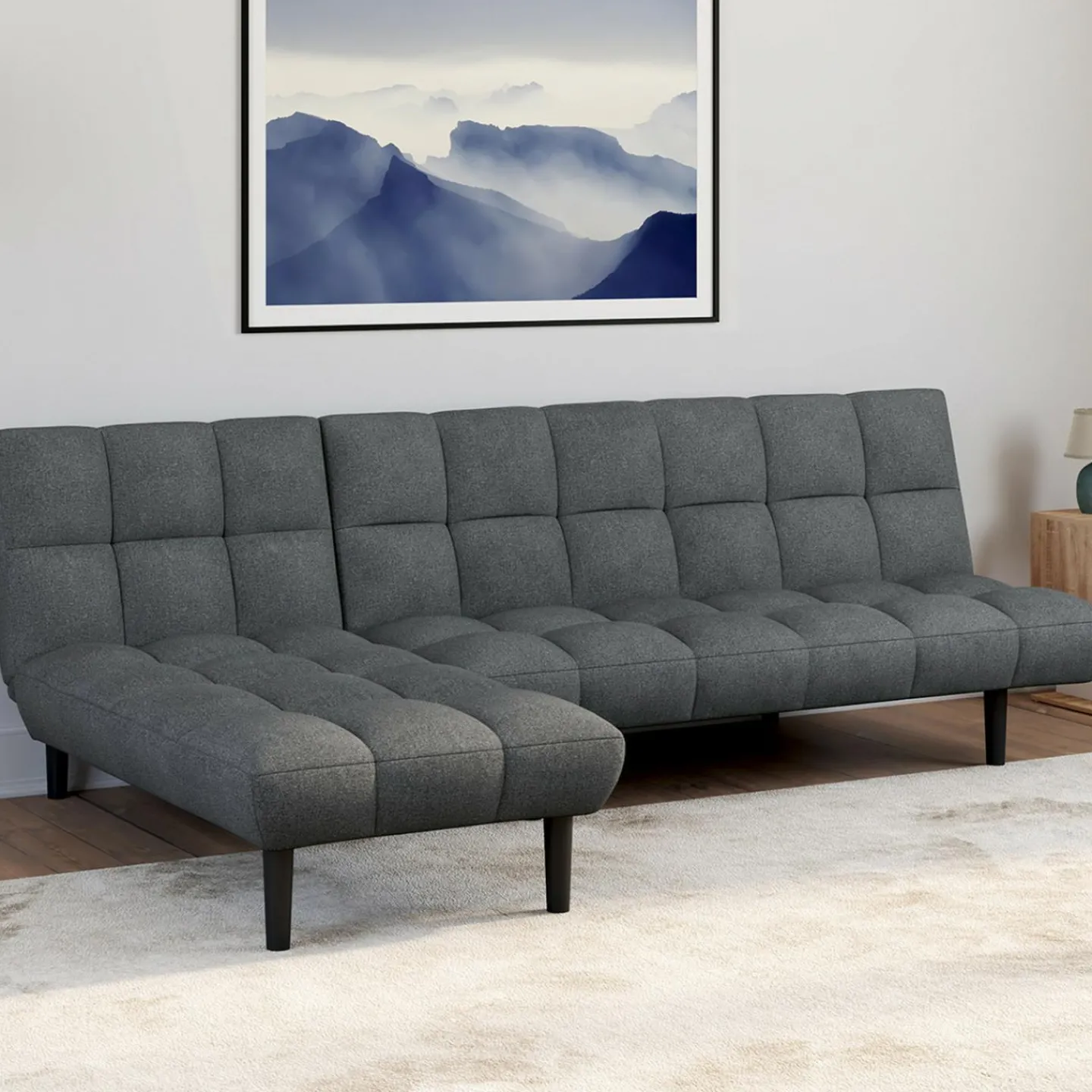 Canapé clic clac SALOME capitonné 3 places tissu gris anthracite*IDMarket New