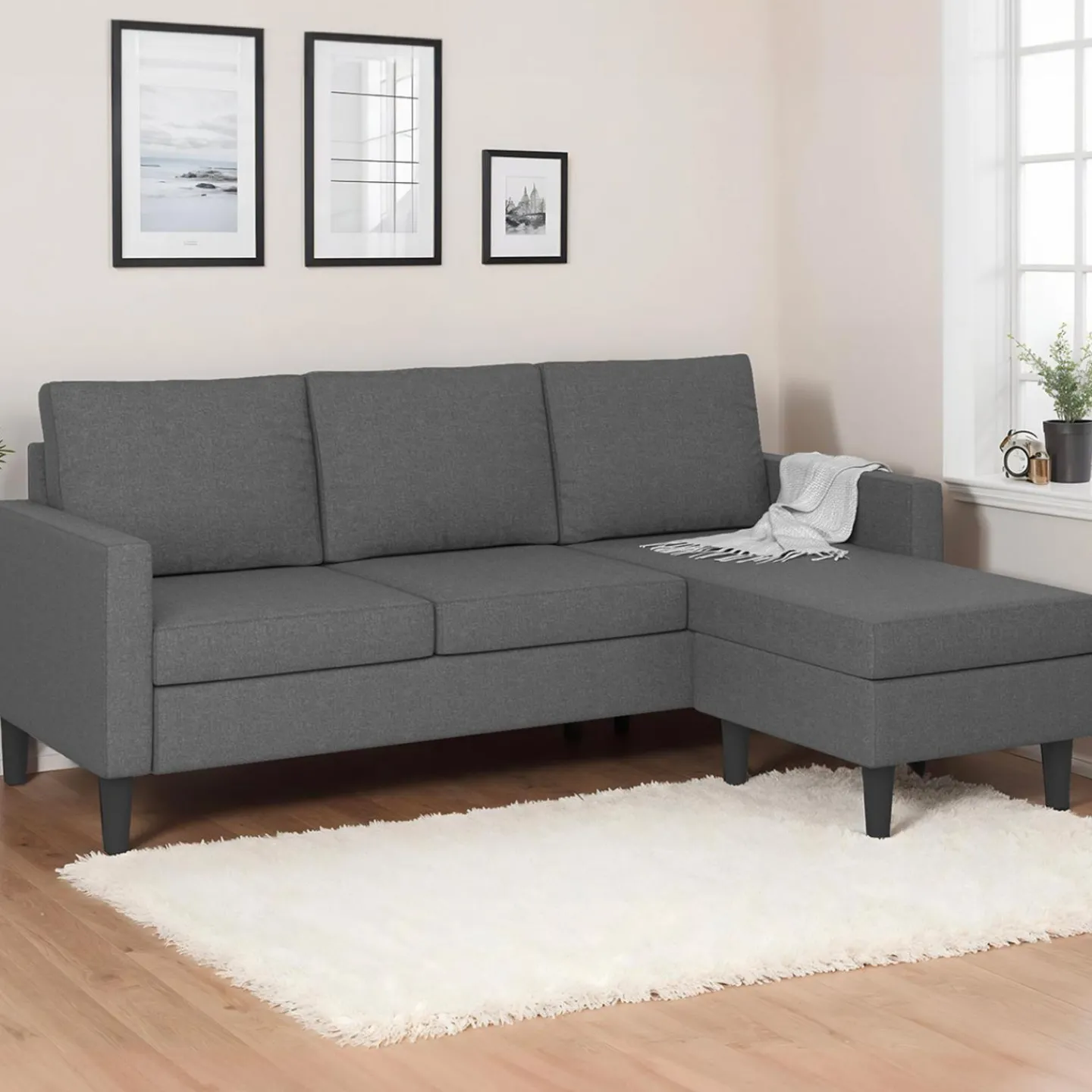 Canapé d’angle 200 cm réversible gris anthracite*IDMarket Online