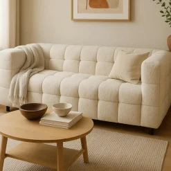 Canapé double capitonné en tissu bouclette*IDMarket Online