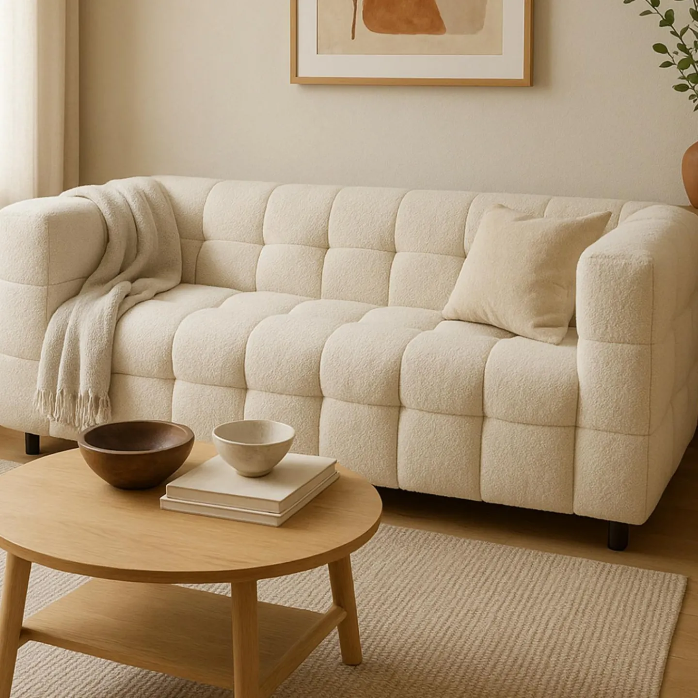 Canapé double capitonné en tissu bouclette*IDMarket Online