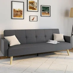 Canapé droit convertible 3 places gris*IDMarket Sale