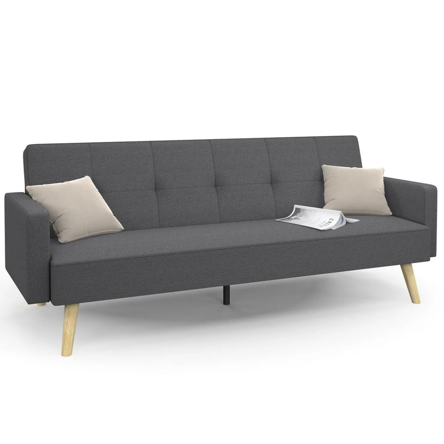 Canapé droit convertible 3 places gris*IDMarket Sale