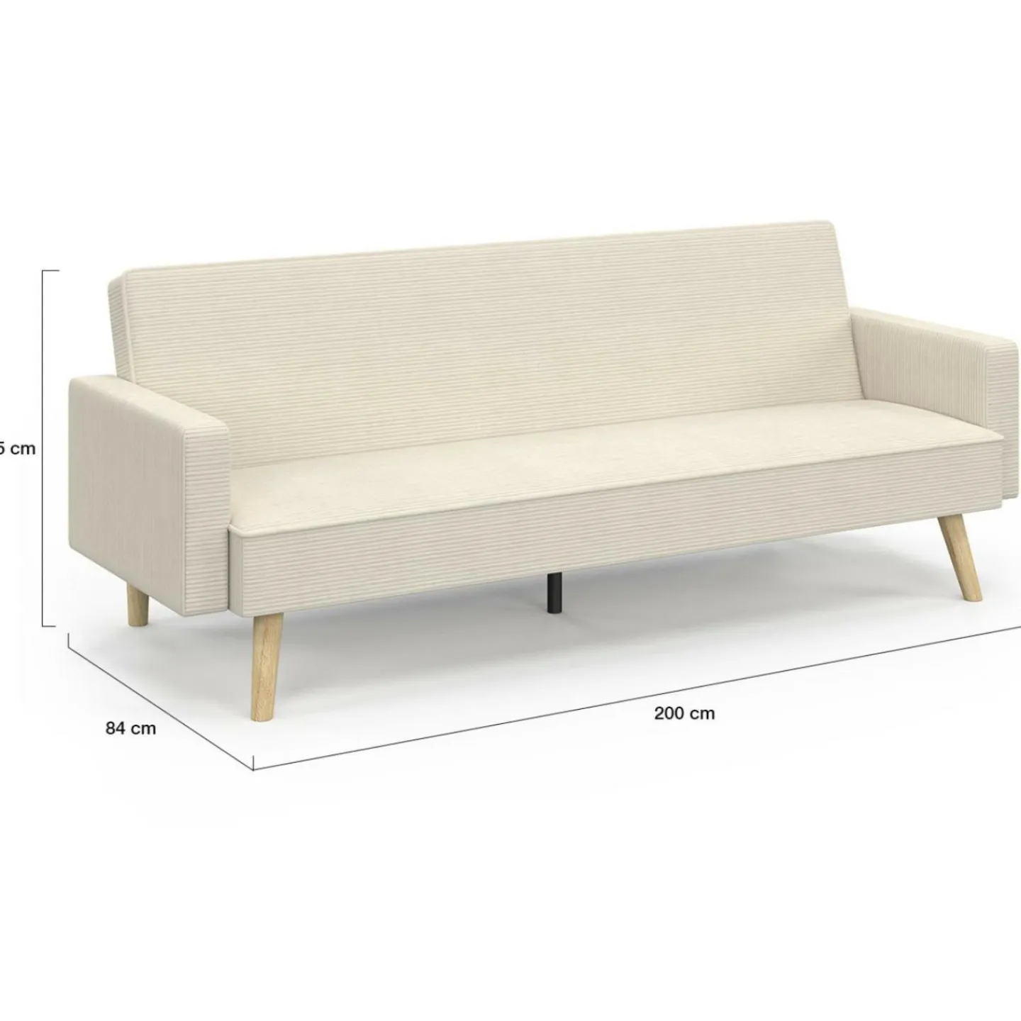 Canapé droit scandinave 3 places convertible LARS velours côtelé beige*IDMarket Clearance