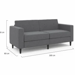 Canapé fixe moderne 3 places 180 cm en tissu gris anthracite*IDMarket