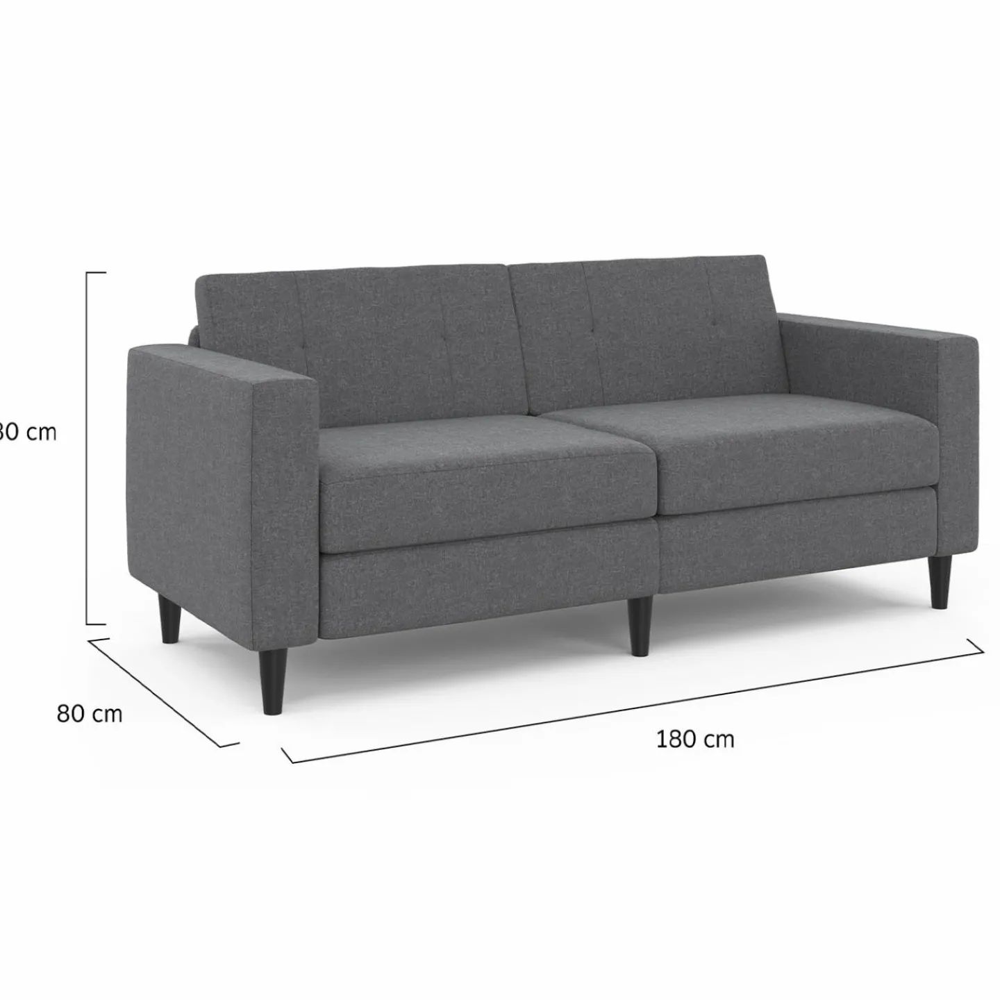 Canapé fixe moderne 3 places 180 cm en tissu gris anthracite*IDMarket