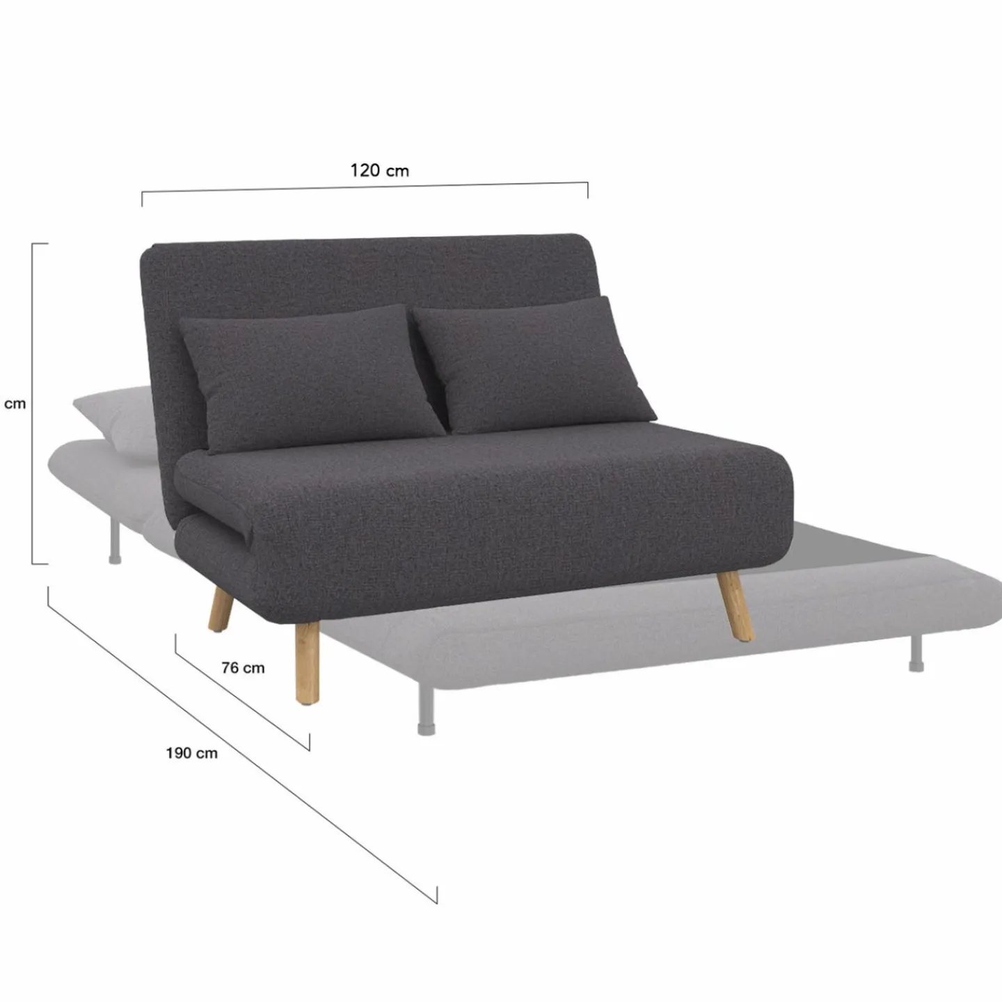 Canapé lit convertible 2 places 120x190cm tissu gris anthracite*IDMarket Best
