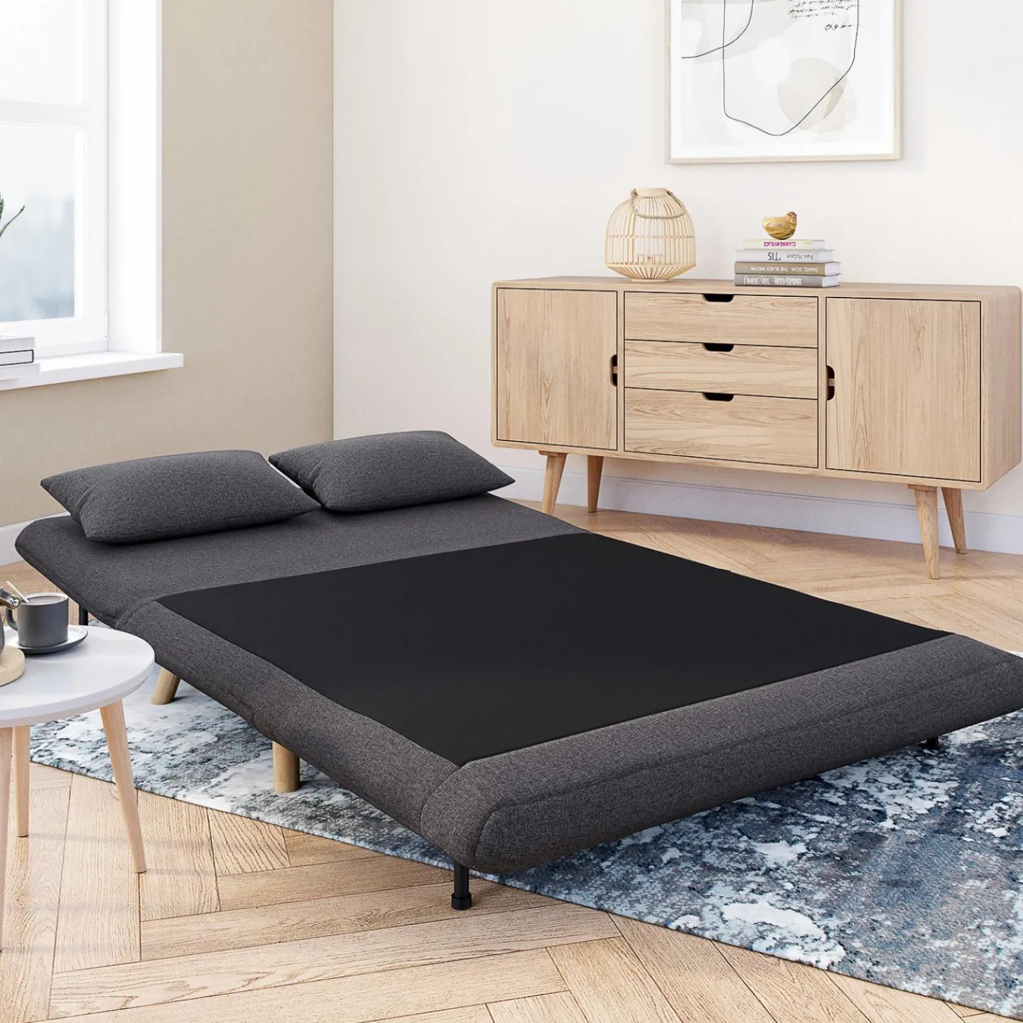 Canapé lit convertible 2 places 120x190cm tissu gris anthracite*IDMarket Best