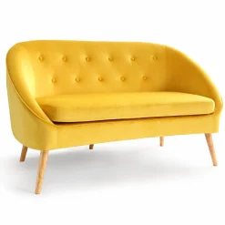 Canapé velours jaune rétro chic pieds en bois*IDMarket Outlet
