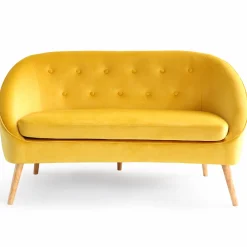 Canapé velours jaune rétro chic pieds en bois*IDMarket Outlet