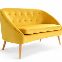 Canapé velours jaune rétro chic pieds en bois*IDMarket Outlet