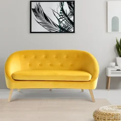 Canapé velours jaune rétro chic pieds en bois*IDMarket Outlet