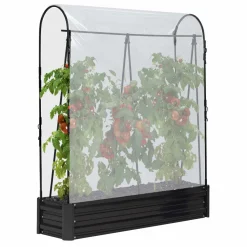 Carré potager en métal avec serre à tomates + treillis + housse*IDMarket Discount