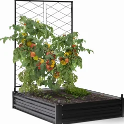 Carré potager en métal avec serre à tomates + treillis + housse*IDMarket Discount