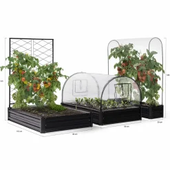 Carré potager en métal avec serre à tomates + treillis + housse*IDMarket Discount