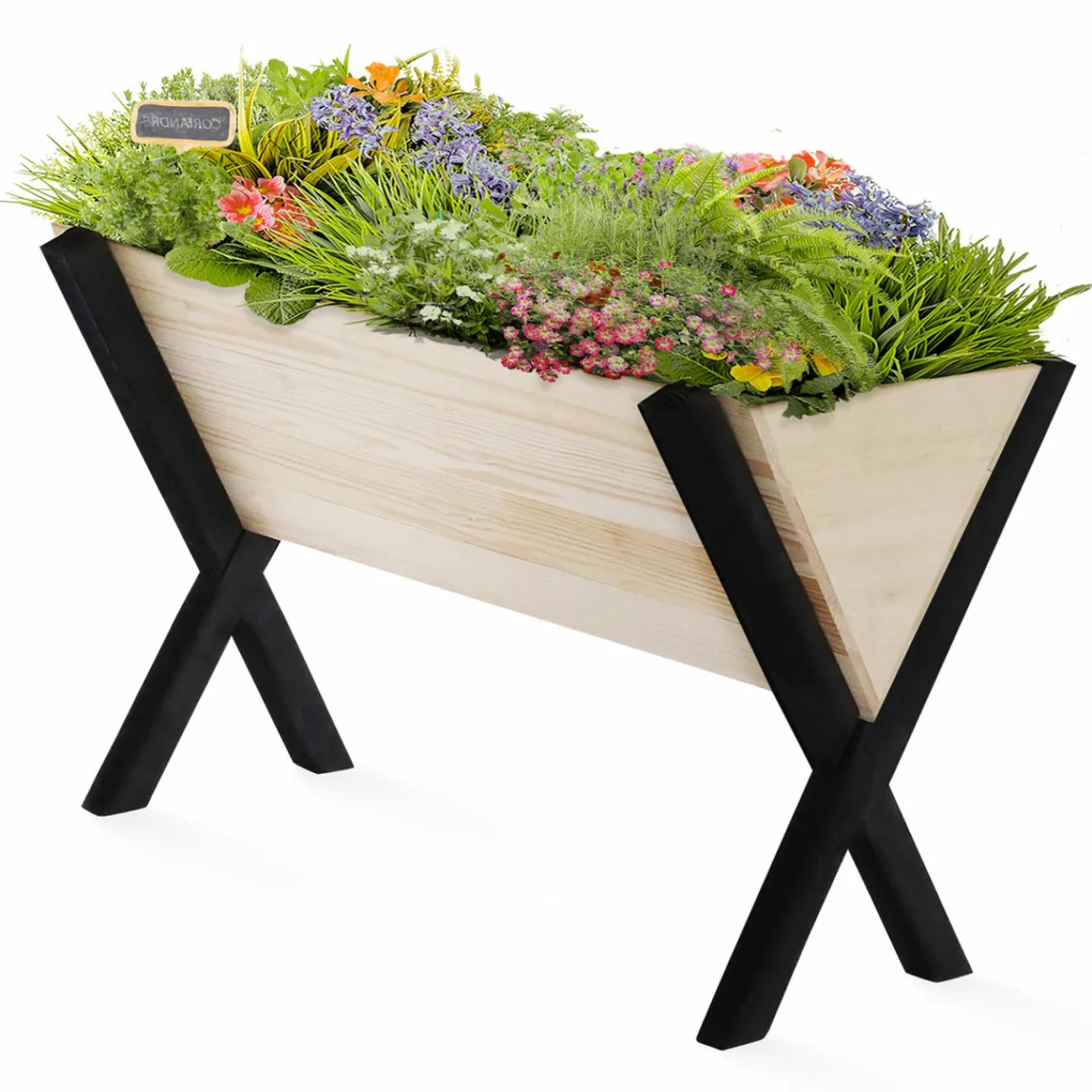 Carré potager jardinière sur pieds bois et noir balcon / terrasse*IDMarket