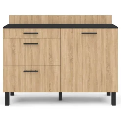 Casserolier bois noir et façon hêtre 120 cm plan de travail H.83 cm 1 porte + 3 tiroirs*IDMarket Outlet