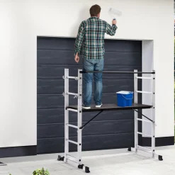 Échafaudage aluminium plateforme modulable avec échelle multifonction, sur roues, 165 cm*IDMarket