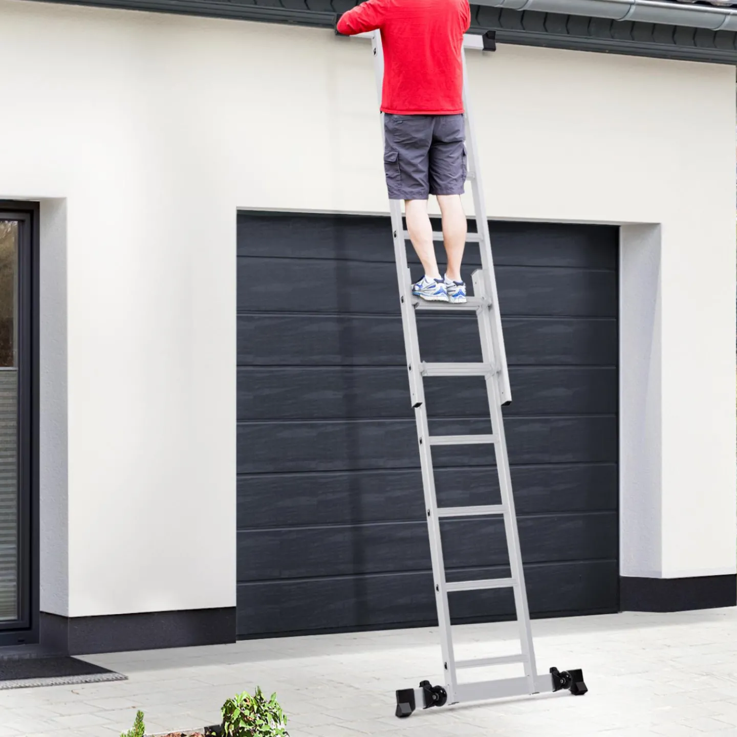 Échafaudage aluminium plateforme modulable avec échelle multifonction, sur roues, 165 cm*IDMarket