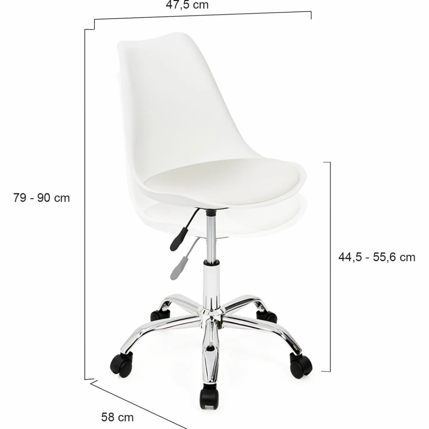 Chaise de bureau scandinave blanche à roulettes*IDMarket Online
