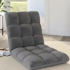 Chaise de sol pliante 15 positions en velours gris anthracite*IDMarket Best