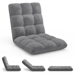 Chaise de sol pliante 15 positions en velours gris anthracite*IDMarket Best