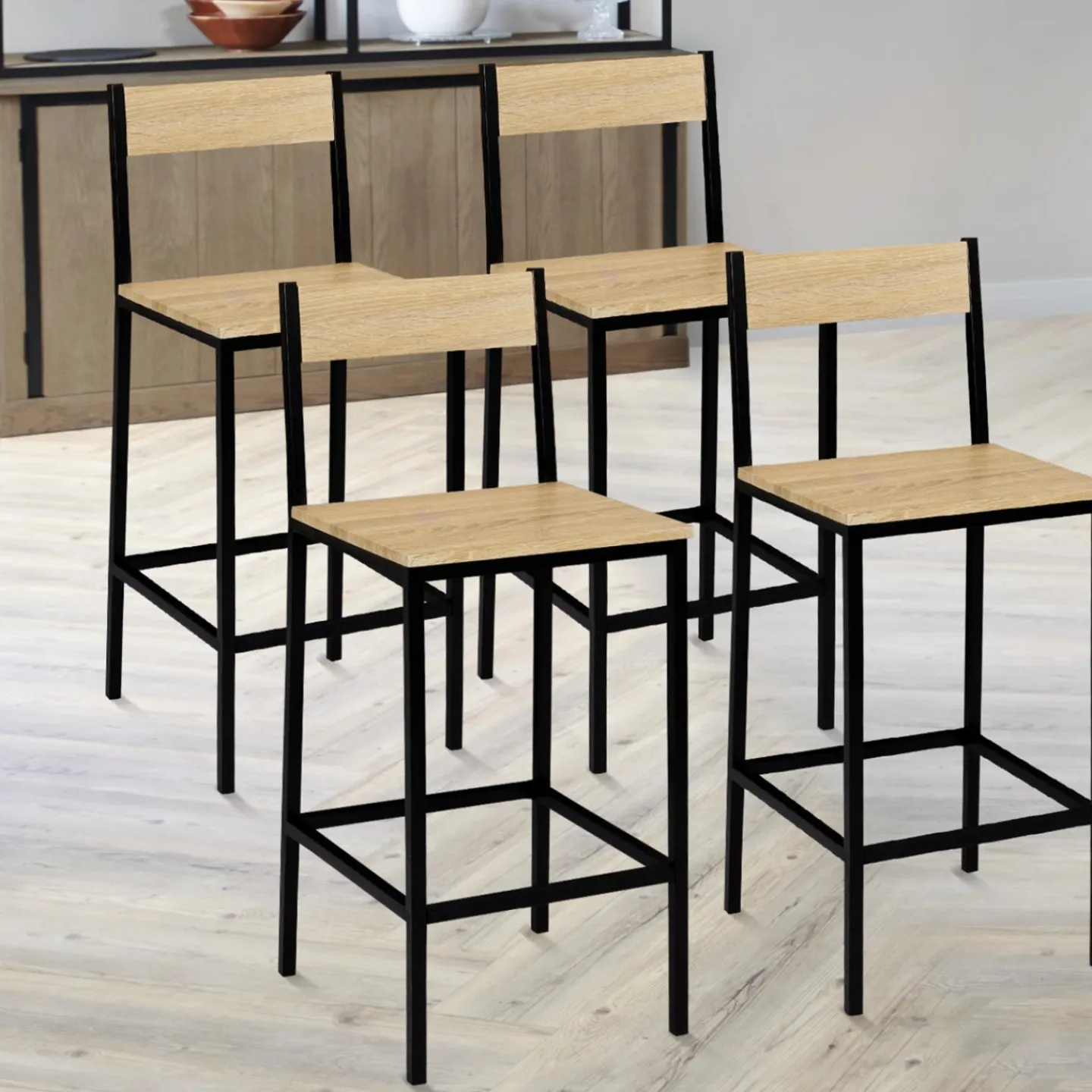 Chaises de bar industrielles métal et bois avec dossier x4*IDMarket Clearance