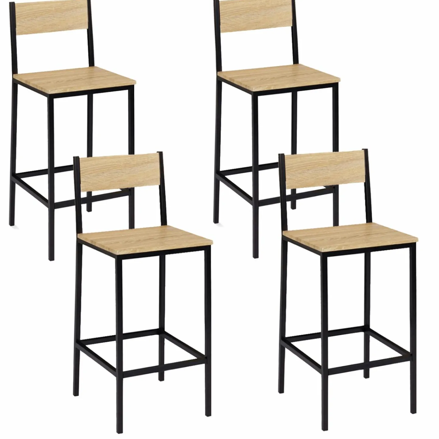 Chaises de bar industrielles métal et bois avec dossier x4*IDMarket Clearance