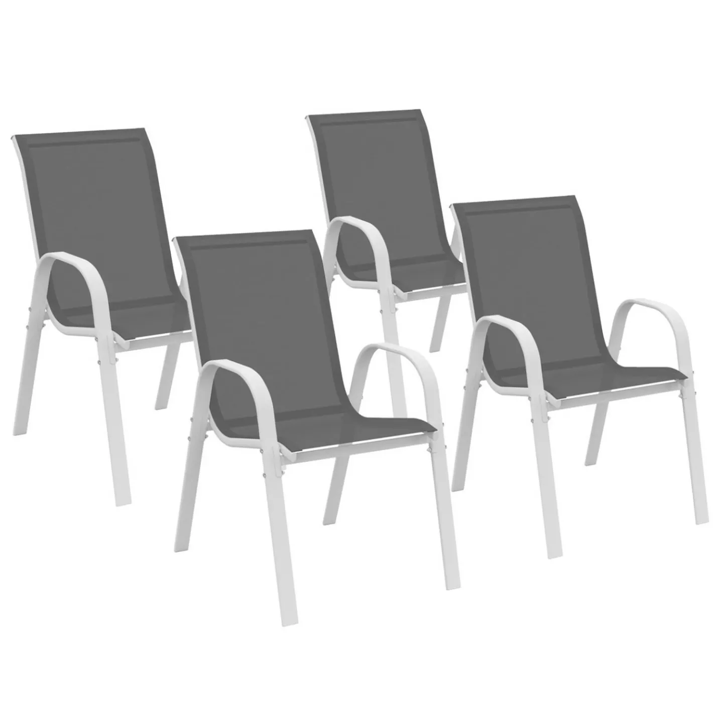 Chaises de jardin empilables blanc et gris : lot de 4*IDMarket Online