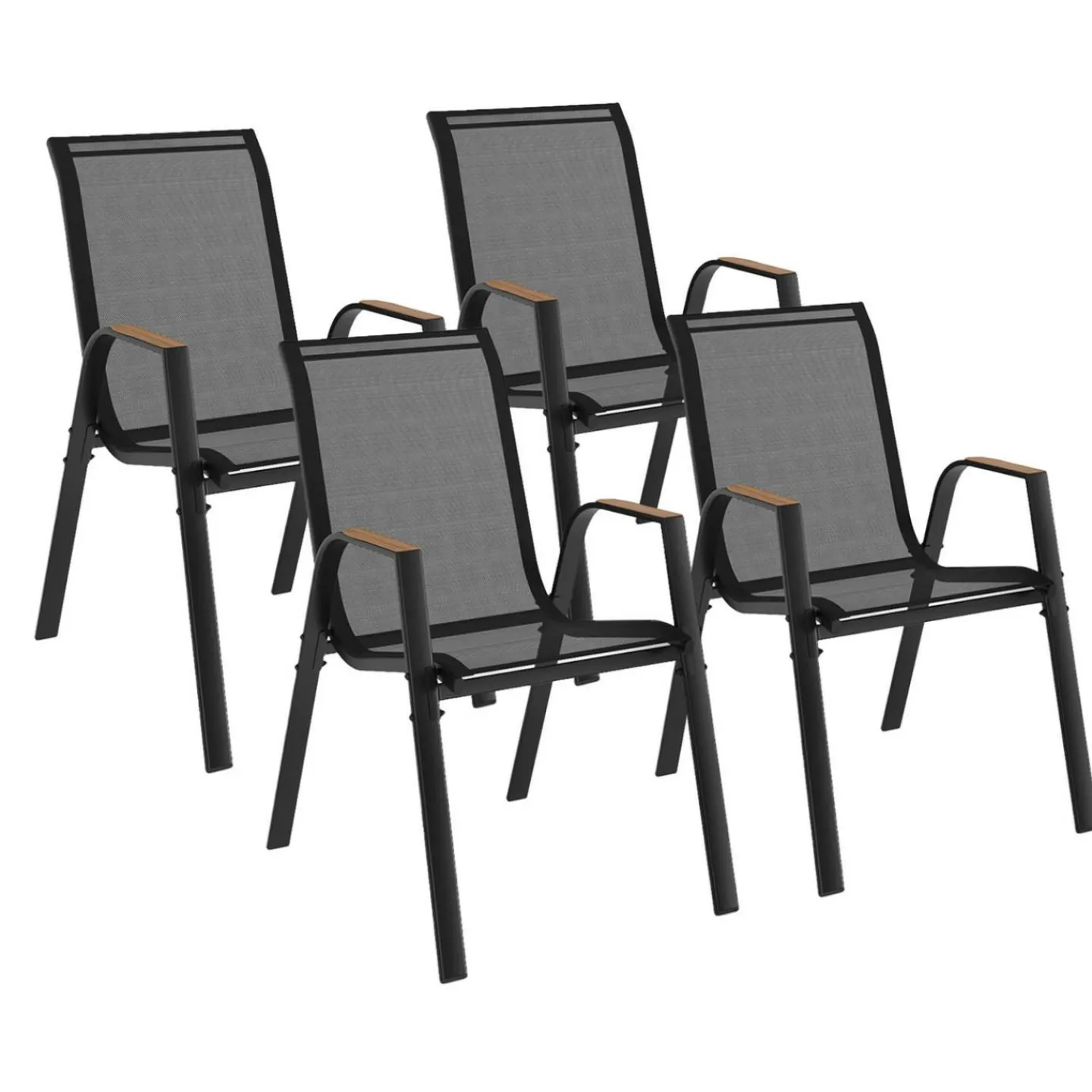 Chaises de jardin empilables noir et bois métal et textilène*IDMarket