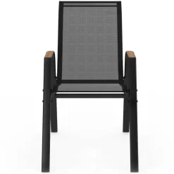 Chaises de jardin empilables noir et bois métal et textilène*IDMarket
