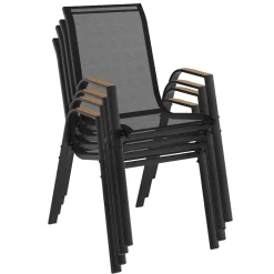 Chaises de jardin empilables noir et bois métal et textilène*IDMarket