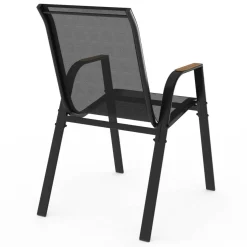 Chaises de jardin empilables noir et bois métal et textilène*IDMarket