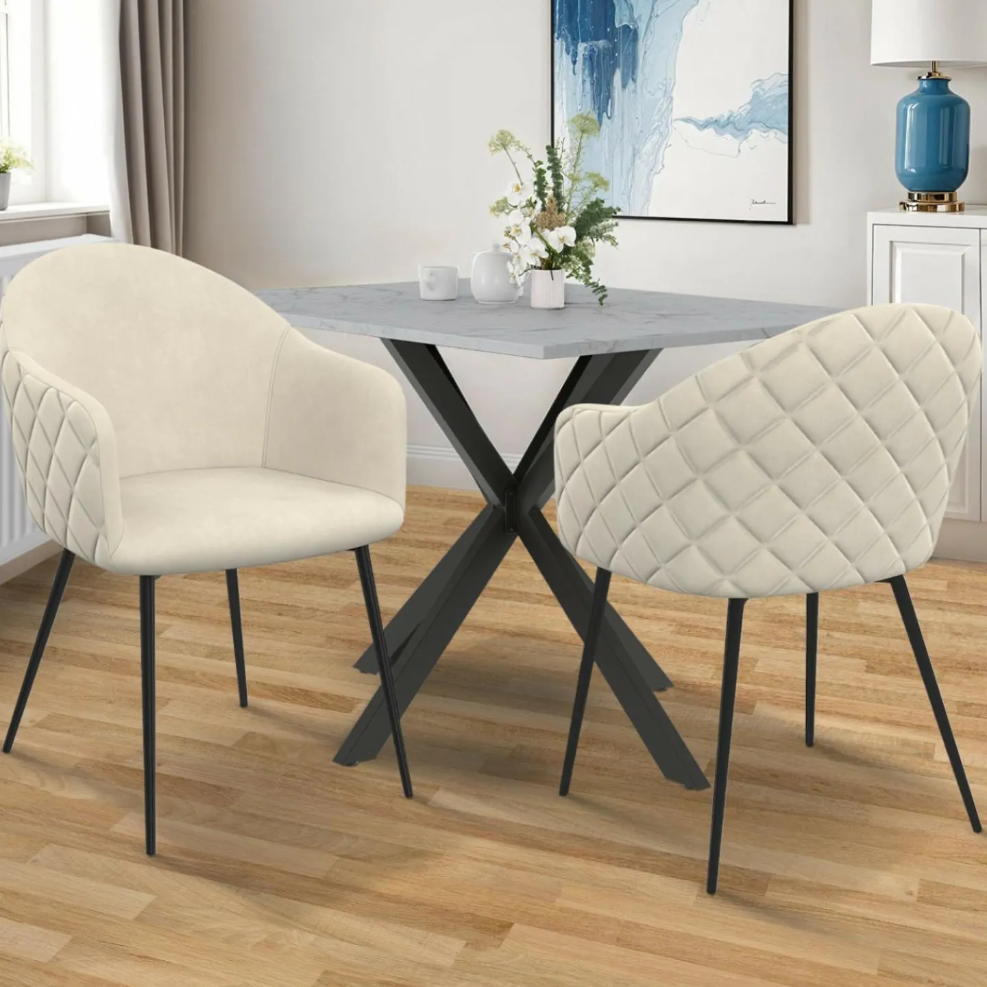 Chaises de salle à manger design en velours gaufré beige*IDMarket Best