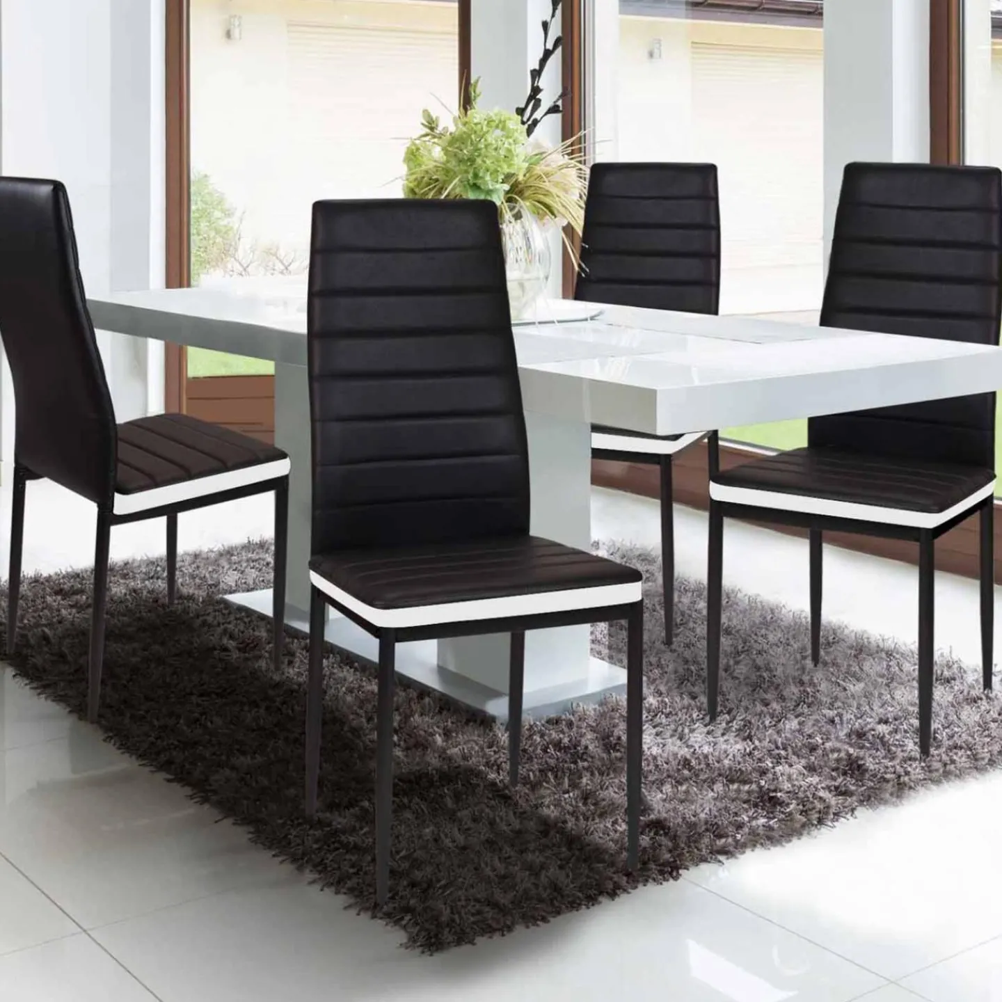 Chaises de salle à manger noires avec bandeau blanc*IDMarket New