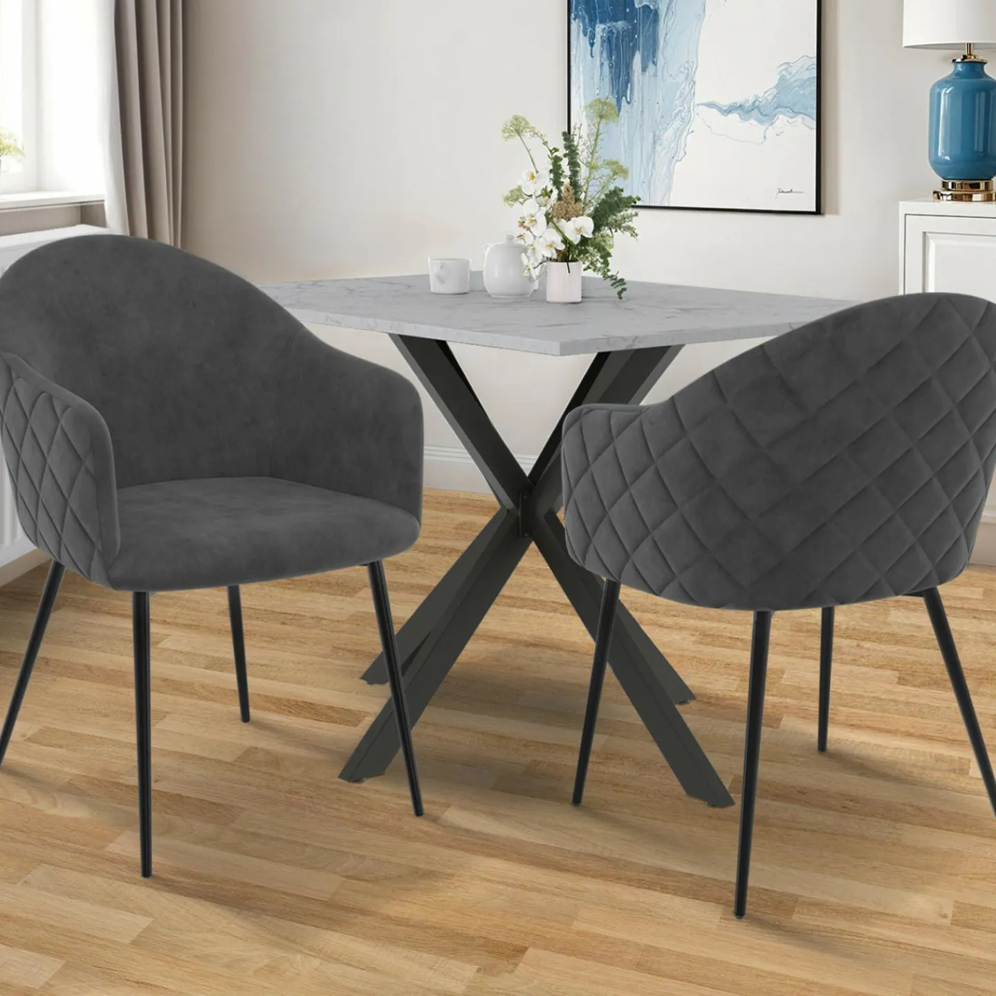 Chaises de salle à manger design en velours gris foncé*IDMarket