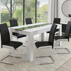 Chaises de salle à manger noires liseré blanc*IDMarket Online