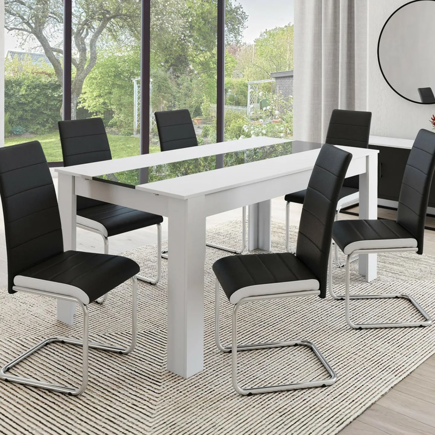 Chaises de salle à manger noires liseré blanc*IDMarket Online