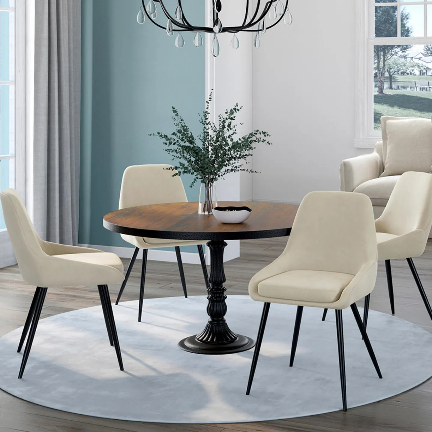 Chaises en velours beige avec demi-accoudoirs*IDMarket Best