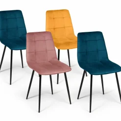 Chaises en velours mix color (bleu, jaune et rose) : lot de 4*IDMarket Discount