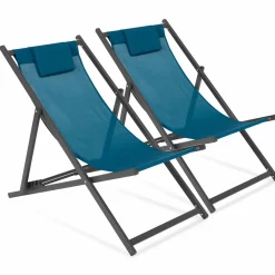 Chaises longues bleu canard pliables*IDMarket New