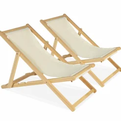 Chaises longues pliables 4 positions écrue*IDMarket Sale